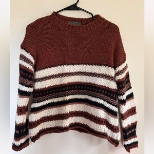 Elsa Amanda Striped Knit Sweater in Brown and Cream